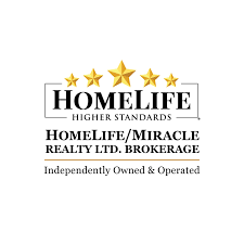 A Homelife brokerage logo in black and gold shows five stars above the words Higher Standards.